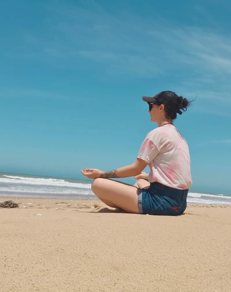 Courtney meditating on the beach