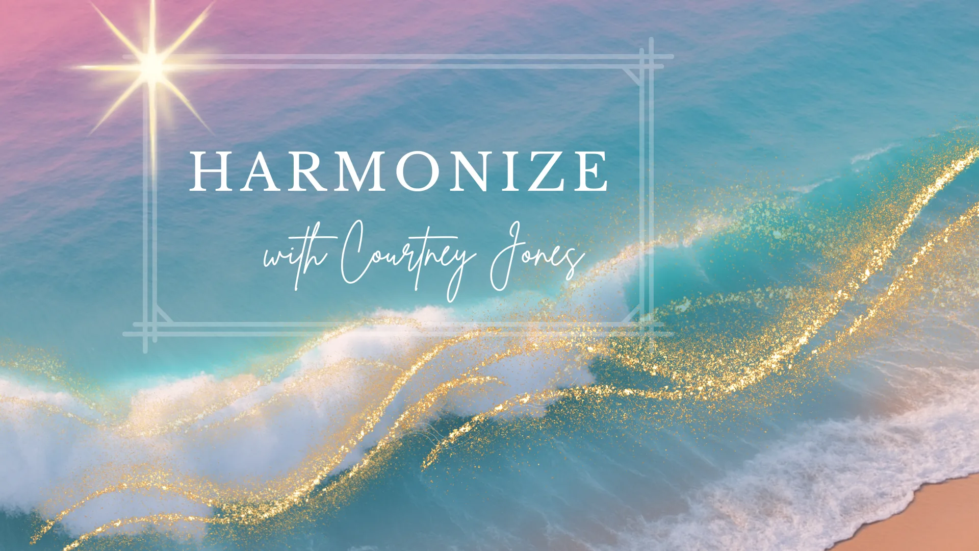 Harmonize with Courtney Jones - teal and gold waves banner